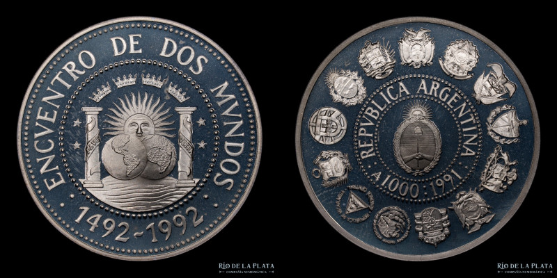 Argentina. 1000 Australes 1991. I Serie Iberoamericana: Encuentro de Dos Mundos....