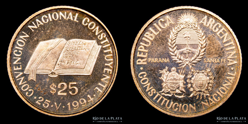 Argentina. 25 Pesos 1994. Convencion Constituyente. ORO. AU.900; 19mm; 4.03g. CJ...