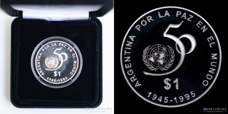 Argentina. 1 Peso 1995. 50º Aniversario ONU. AG.900; 37.0mm, 25.00g. KM126; CJ 6...