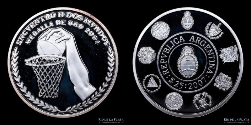 Argentina. 25 Pesos 2007. VII Serie Iberoamericana: Olympic Games Basket. AG.925...