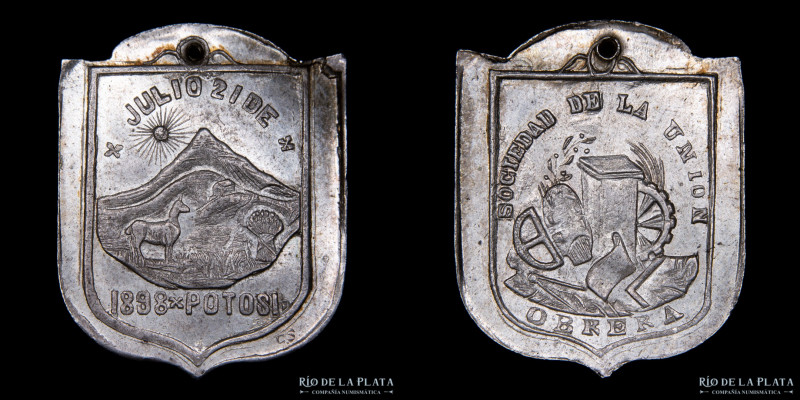 Bolivia. 1898. Sociedad de la Unión Obrera. Potosí. Plata; 27mm; 4.86g. (XF)

...