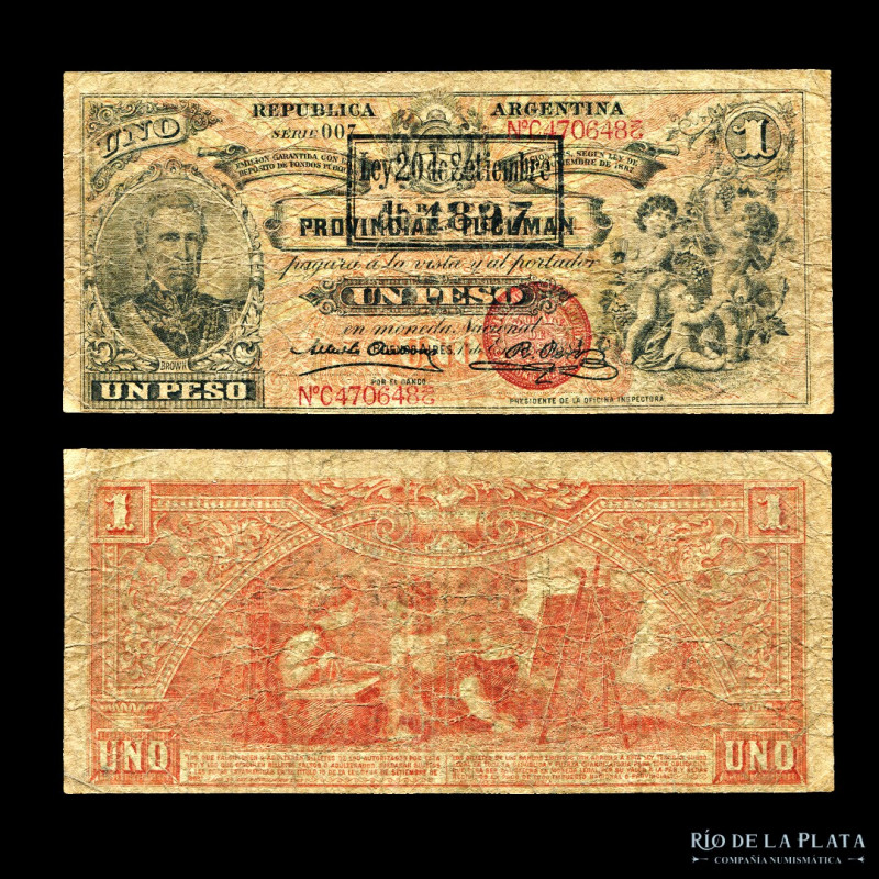 Argentina. Bancos Garantidos: Provincia de Tucuman. 1 Peso 1888 con resello 1897...