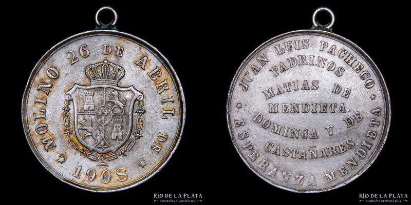 Bolivia. 1908. Molino 26 de abril. Plata; 29mm; 11.39g. (XF)

Colección Tapia ...