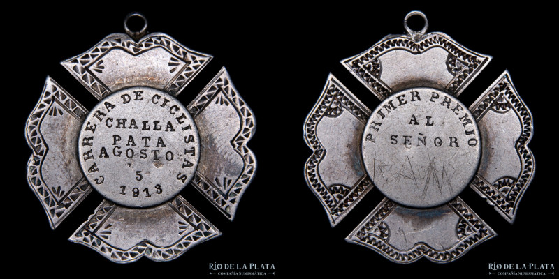 Bolivia. 1913. Carrera de Ciclistas de Challa Pata. Primer Premio. Plata; 30mm; ...