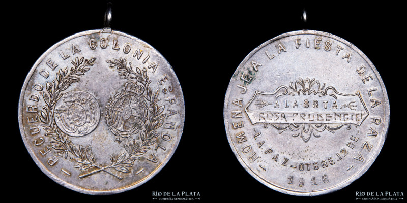 Bolivia. 1916. Colonia Española. 12 de Octubre, día de la raza. AG; 38mm; 30.50g...