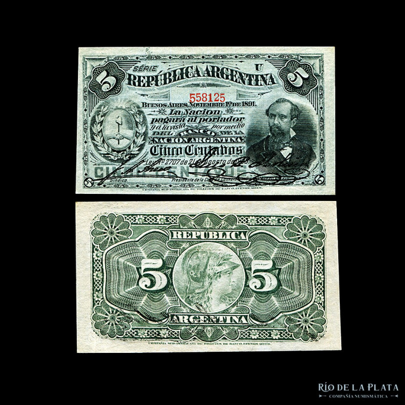 Argentina. Caja de Conversión - Fraccionarios. 5 Centavos 1895 (Avellaneda). Fir...