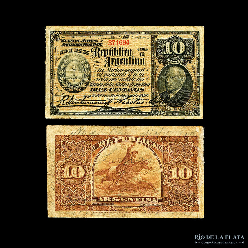 Argentina. Caja de Conversión - Fraccionarios. 10 Centavos 1894 (Sarmiento). Fir...