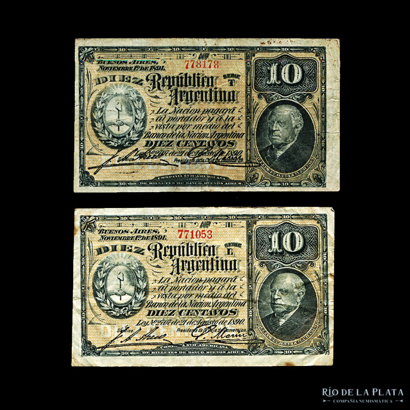 Argentina. Caja de Conversión - Fraccionarios. 2x 10 Centavos 1896 (Sarmiento). ...