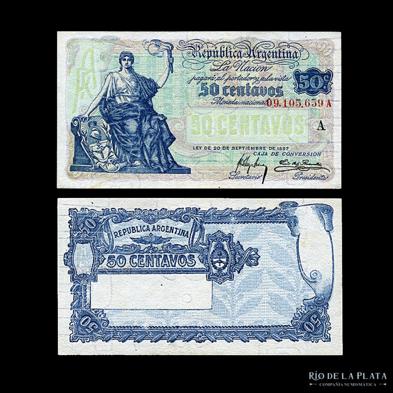 Argentina. Caja Conversión. 50 Centavos 1919. Firmas: Meyer Arana - Ortiz Basual...