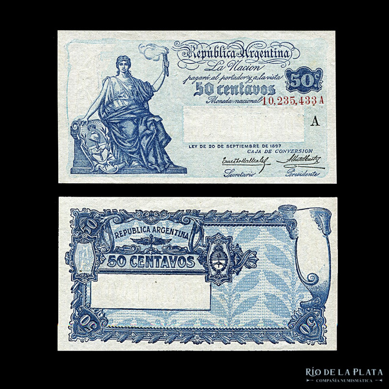 Argentina. Caja Conversión. 50 Centavos 1924. Firmas: Mallea Gil - Castex. Col 3...