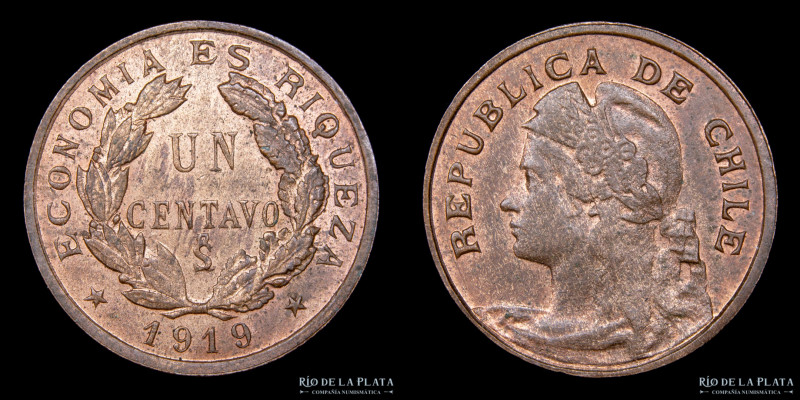 Chile. 1 Centavo 1919. CU; 20.0mm; 3.60g. KM161 (UNC)

Estimate: USD 15 - 30