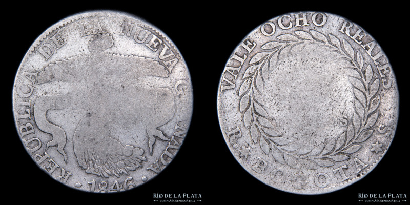 República de Nueva Granada (Colombia) 8 Reales 1846 RS. Culebrilla. AG.666; 37.5...