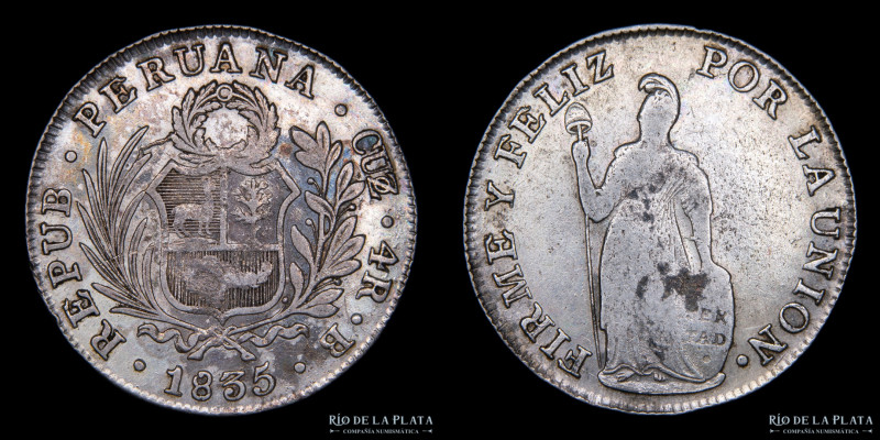 Perú. República Peruana. 4 Reales 1835 B. Ceca de Cuzco. AG.667; 33.0mm; 12.87g....