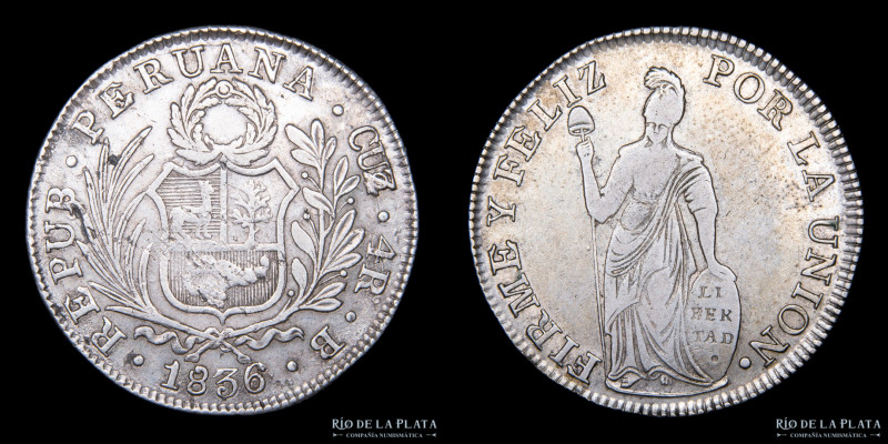 Perú. República Peruana. 4 Reales 1836 B. Ceca de Cuzco. AG.667; 33.0mm; 13.08g....