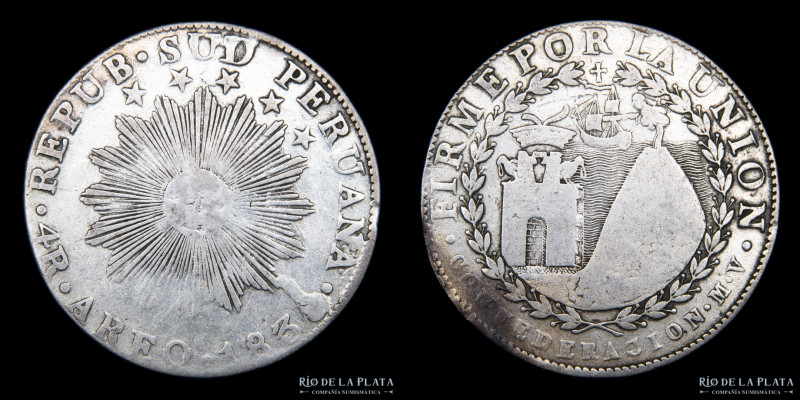 Perú. República Sud Peruana. 4 Reales 1838 MV. Ceca de Arequipa. AG.667; 32.0mm;...