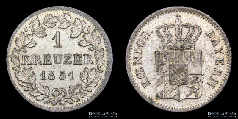 Reino de Bavaria. Maximiliano II (1848-1864) 1 Kreuzer 1851. AG.166; 14.0mm; 0.8...