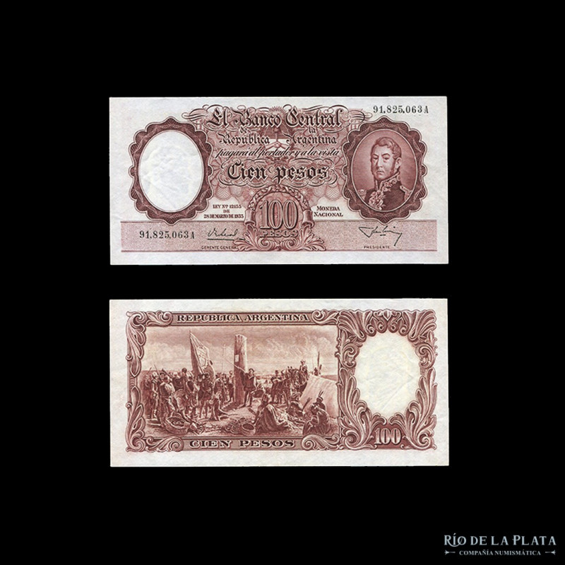 Argentina. BCRA Moneda Nacional. 100 Pesos 1956. Firmas: Real - Alizón Garcia. C...