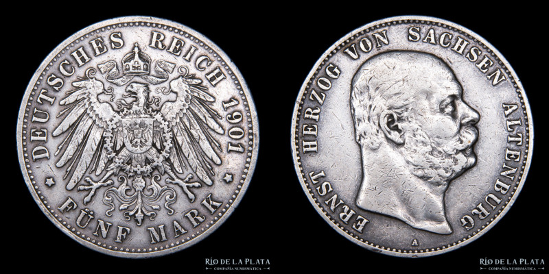 Ducado de Sajonia Altenburg. 5 Mark 1901A. AG.900; 38.0mm; 27.72g. Solo 20.000 p...