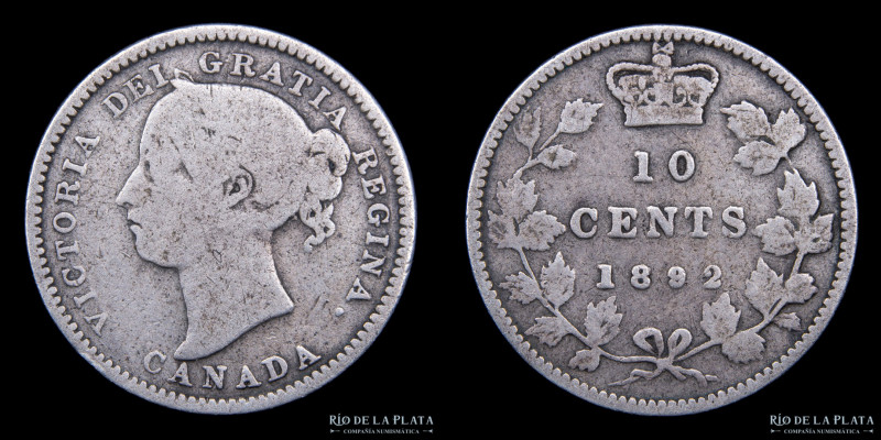 Canadá. 10 Cents 1892. AG.925; 18.0mm; 2.21g. KM3 (F+)

Estimate: USD 25 - 50