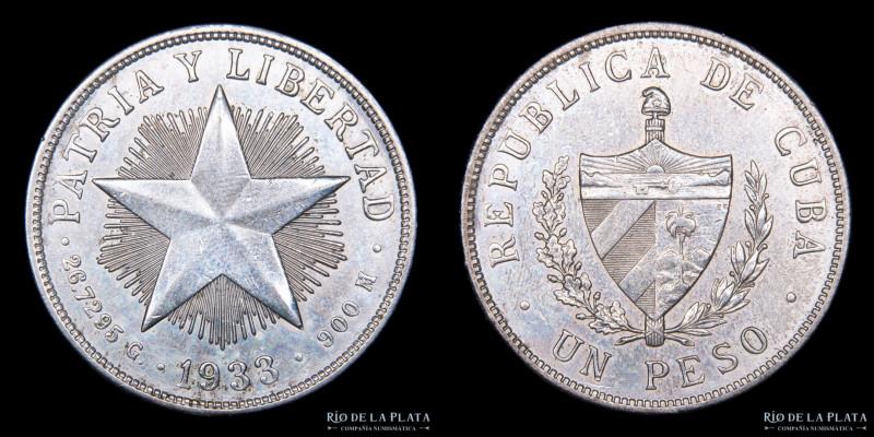 Cuba. 1 Peso 1933. AG.900; 38.0mm; 26.80g. KM15.2 (XF)

Estimate: USD 50 - 100