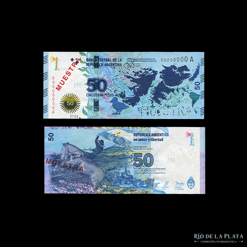 Argentina. Billete Muestra. 50 Pesos Malvinas (UNC)
Estimate: USD 100 - 150