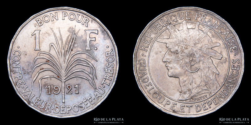 Guadalupe. 1 Franc 1921. Cu-Ni; 25.0mm; 5.43g. KM46 (VF) 

Estimate: USD 15 - ...