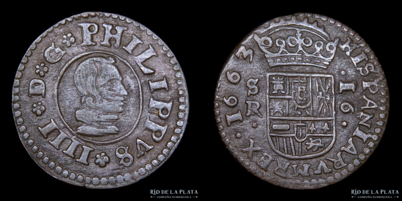 España. Felipe IV (1621-1665) 16 Maravedis 1663S. Ceca: Sevilla. CU; 25.0mm; 4.6...