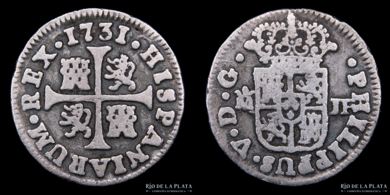 España. Felipe V (1700-1746) 1/2 Real 1731 S. Ceca: Sevilla. AG.833; 14.0mm; 1.3...