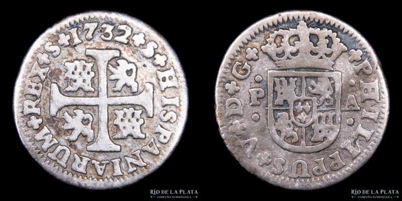 España. Felipe V (1700-1746) 1/2 Real 1732 S. Ceca: Sevilla. AG.833; 14.5mm; 1.2...