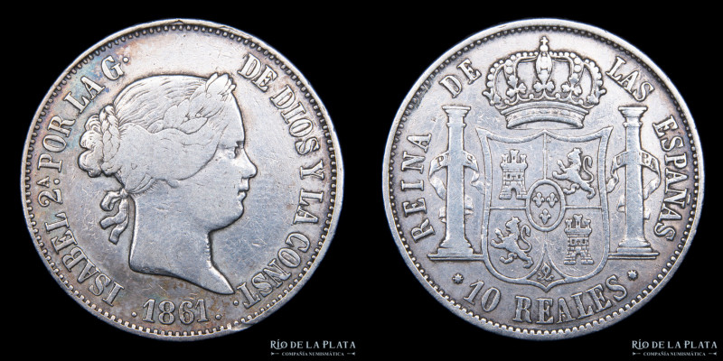 España. Isabel II (1833-1868) 10 Reales 1861. Ceca de Barcelona. AG.900; 29.0mm;...