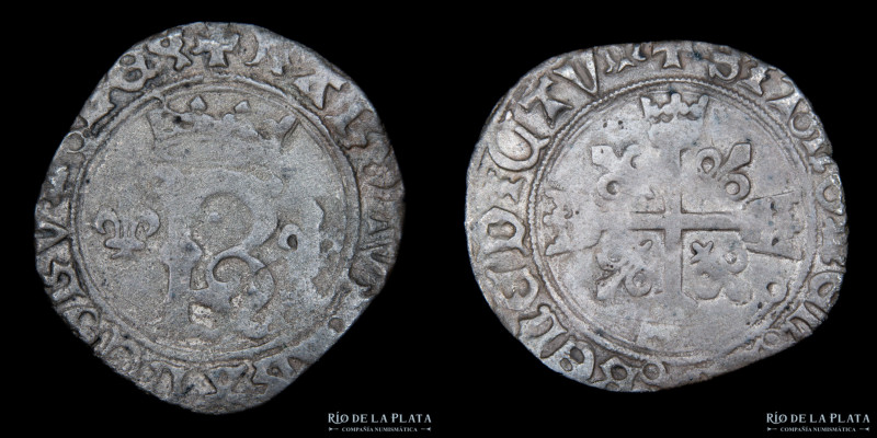 Francia. Carlos VIII (1483-1498) VE Douzain. 26.0mm; 2.06g. A: + KAROLVS: FRANCO...