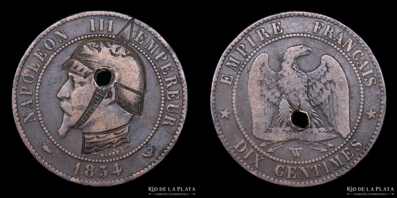 Francia. Napoleon III. 10 Centimes 1854W Satira. Ceca de Lille. CU; 30.2mm; 9.66...