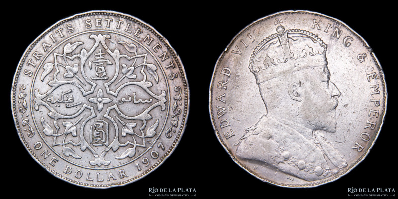 Malasia Británica. Eduardo VII (1901-1910) 1 Dollar 1907. AG.900; 34mm; 20g. KM2...