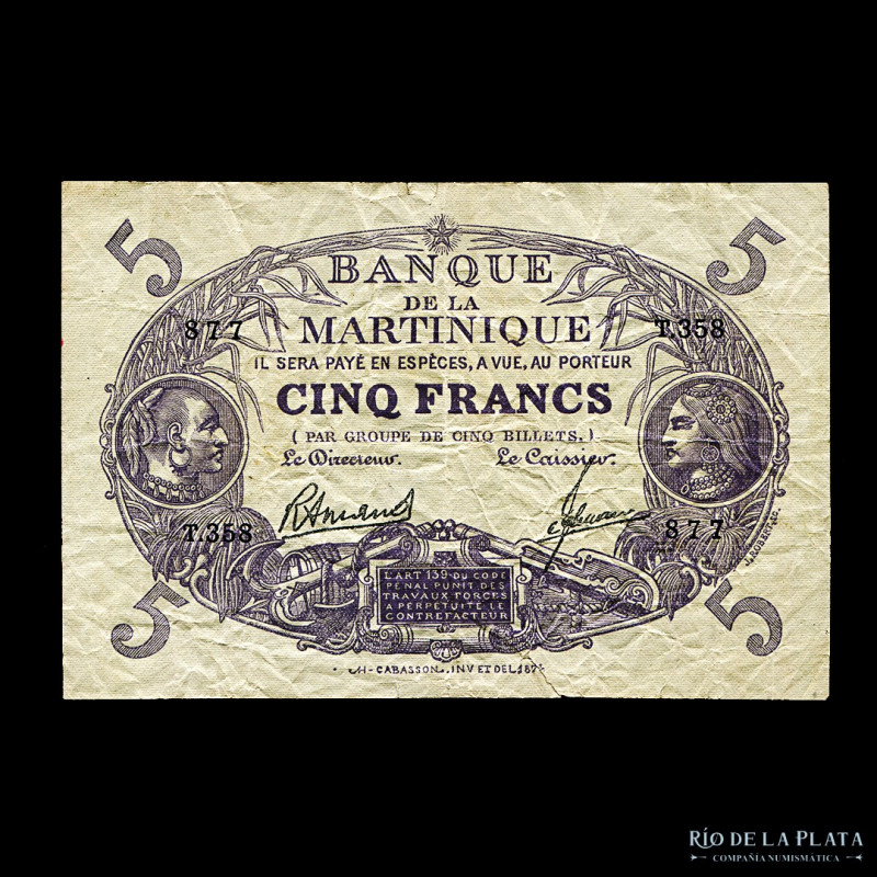 Martinica. 5 Francs L1901 (ND1934-45). P6 (F+)
Estimate: USD 50 - 100