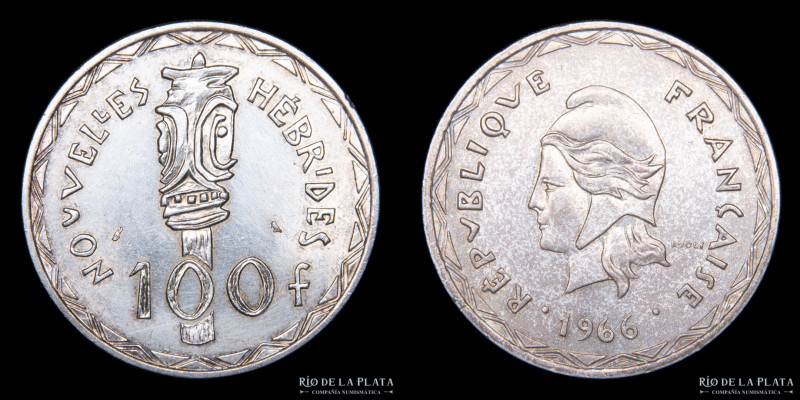 Nuevas Hébridas (Vanuatu) 100 Francs 1966. Ceca de París. AG.835; 37.3mm; 25.05g...