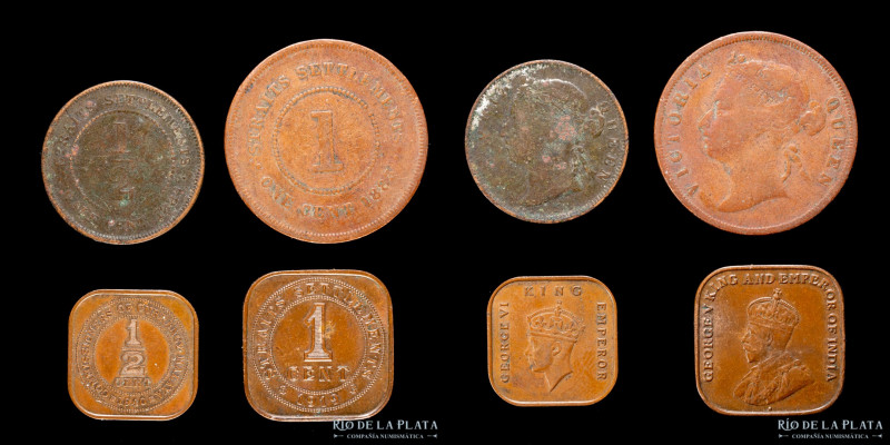 Straits Settlements Lote x 4 (1883-1940) Incluye: 1/2 Cent 1884; 1/2 Cent 1940; ...