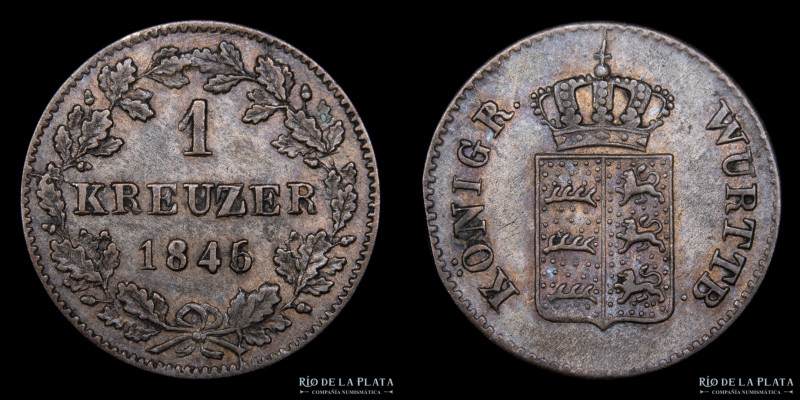 Reino de Wurttemberg. Guillermo I (1816-1864) 1 Kreuzer 1845. AG.250; 14.0mm; 0....