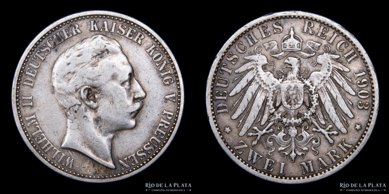 Estados Alemanes. Prussia (Reino de) Wilhem II (1888-1918) 2 Marks 1903A. AG.900...