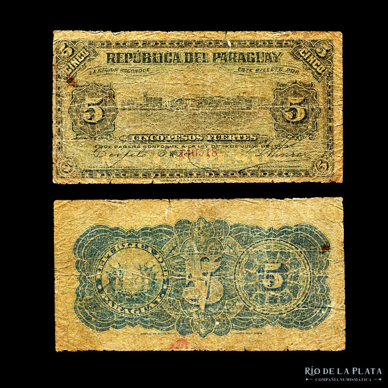 Paraguay. 5 Pesos Fuertes 1903. Impreso en American Bank Note Company (NY). Firm...