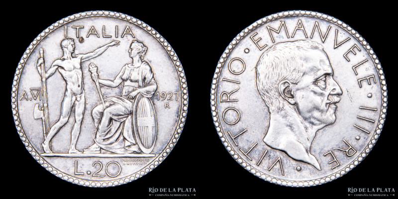 Italia. V. Emanuele III (1900-1946) 20 Lira 1927 R. AG.800; 35.0mm; 14.94g. KM69...