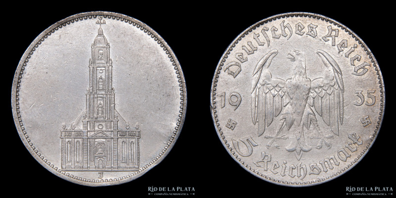 Alemania. 5 Reichsmark 1935 J (Hamburg). AG.900; 29.0mm; 13,90g. KM83 (XF) 

E...