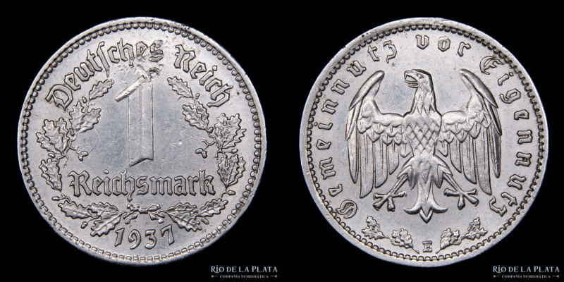 Alemania. 1 Reichsmark 1937 E (Mudenhutten). Ni; 23mm; 4,75g. KM78 (XF) 

Esti...