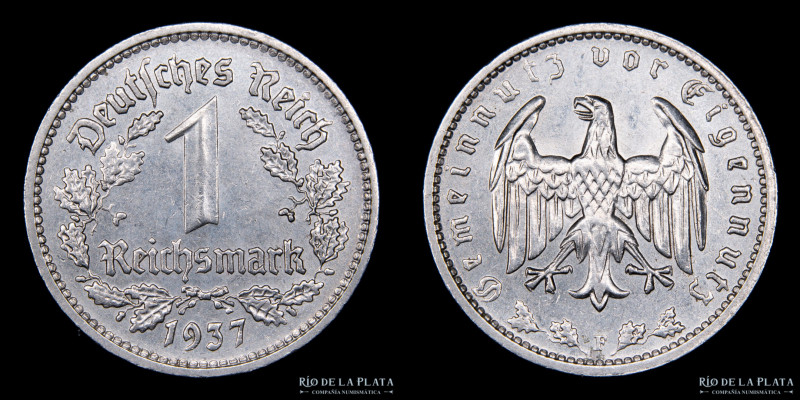 Alemania. 1 Reichsmark 1937 E (Stuttgart). Ni; 23mm; 4,75g. KM78 (XF) Escasa

...