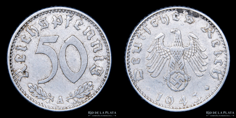 Alemania. 50 Reichspfennig 1943 A (Berlín) Al; 22.7mm; 1.35g. KM96 (VF) 

Esti...