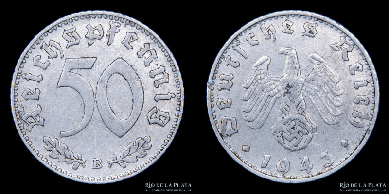 Alemania. 50 Reichspfennig 1943 B (Viena) Al; 22.7mm; 1.35g. KM96 (VF) 

Estim...