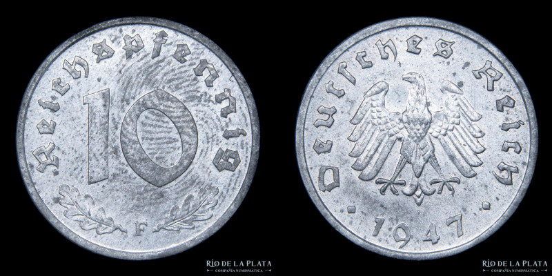 Alemania. Ocupación Aliada. 10 Reichspfennig 1947 A (Berlín). Zinc; 21mm; 3,50g....