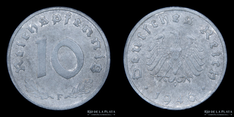 Alemania. Ocupación Aliada. 10 Reichspfennig 1946 F (Stuttgart). Zinc; 21mm; 3,5...