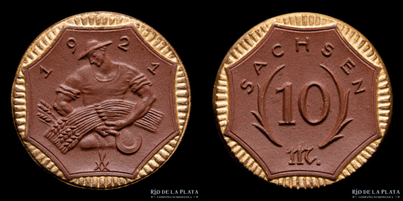 Weimar. Notgeld Porcelana 10 Marks 1921. Sachsen. 27.0mm; 4.09g. Menzel 27868 (U...