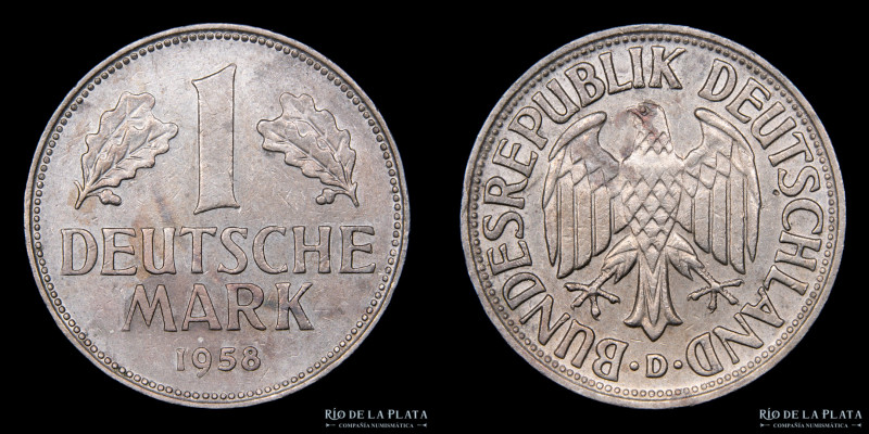 Alemania. 1 Mark Lote x3. 1957, 58 y 68 D. CuNi; 23.5mm; 5.5g c/u. KM110. Escasa...