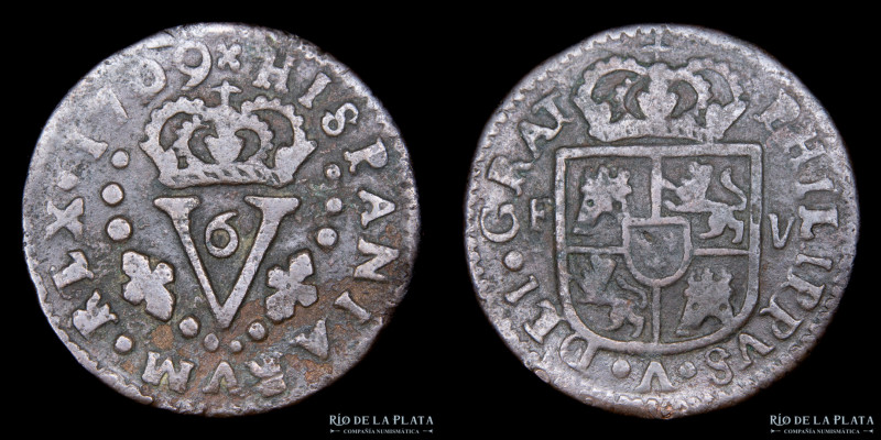 España. Reino de Valencia. Felipe V (1700-1746) Seiseno 1709. CU; 26mm; 6,30g; K...